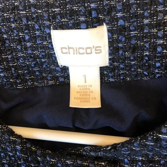Chico's Dark Blue Tweed Jacket Blazer Size 1 - Picture 7 of 7